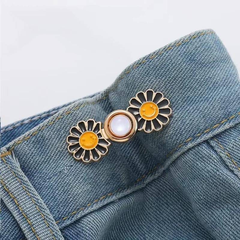 1 Stück Jeansschnalle, Taillenverschluss, Taillenknopf festziehen, abnehmbare Metallstifte, verstellbarer Taillenclip, Ornamentknopf, Gürtelschnalle von Joom DACH