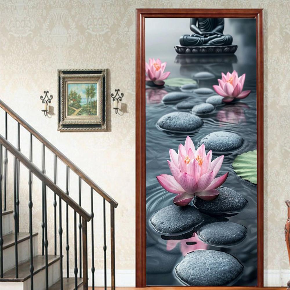 1 Stück Lotus Bambus Veranda Vinyl Türsticker Für Schlafzimmer Heimdeko Selbstklebend Abnehmbares Wandtattoo Türrenovierung Wasserdichtes Poster 77x200cm von Joom DACH