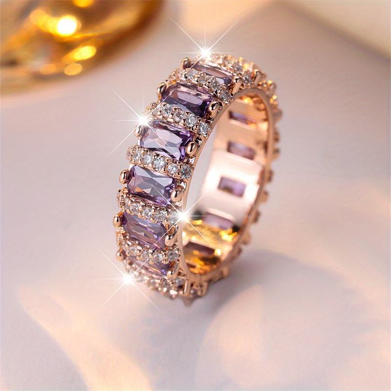 1 Stück Luxus Rose Goldene Farbe Lila Zirkon Krallenringe Verlobungsringe Ehering Valentinstag Geschenk 7 von Joom DACH