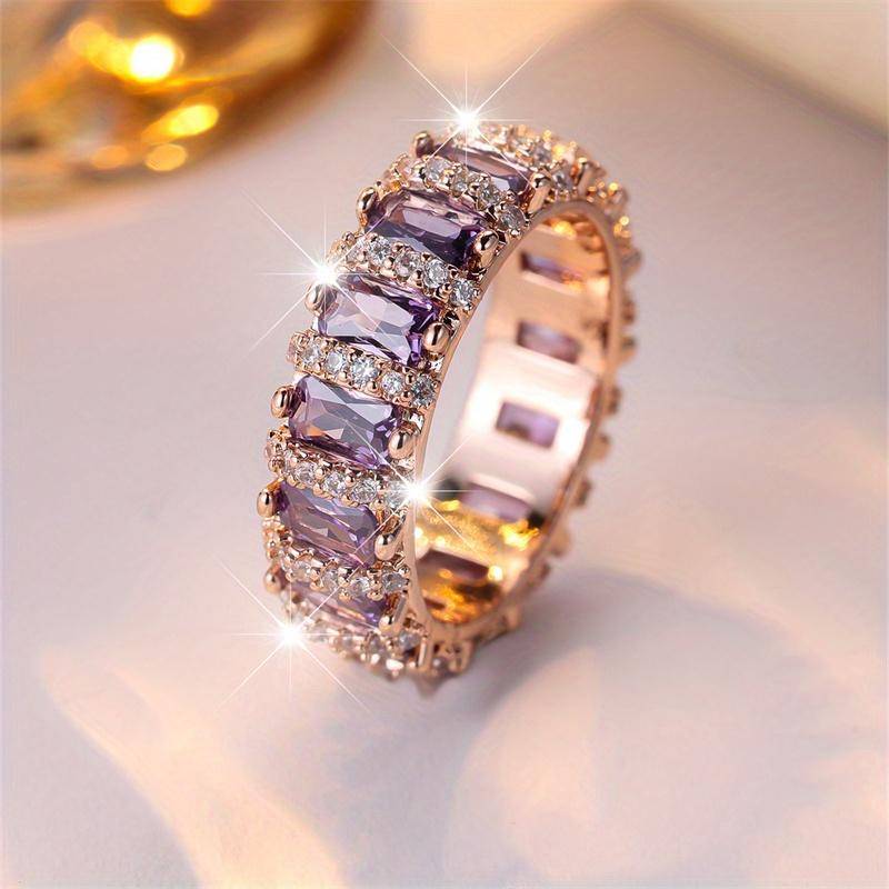 1 Stück Luxus Rose Goldene Farbe Lila Zirkon Krallenringe Verlobungsringe Ehering Valentinstag Geschenk 7 von Joom DACH