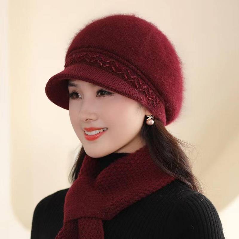 1 Stück Mütze/Herbst- und Wintermütze für Frauen mittleren Alters mit zusätzlicher Samtisolierung, winddicht, Muttermütze one size bordeaux von Joom DACH