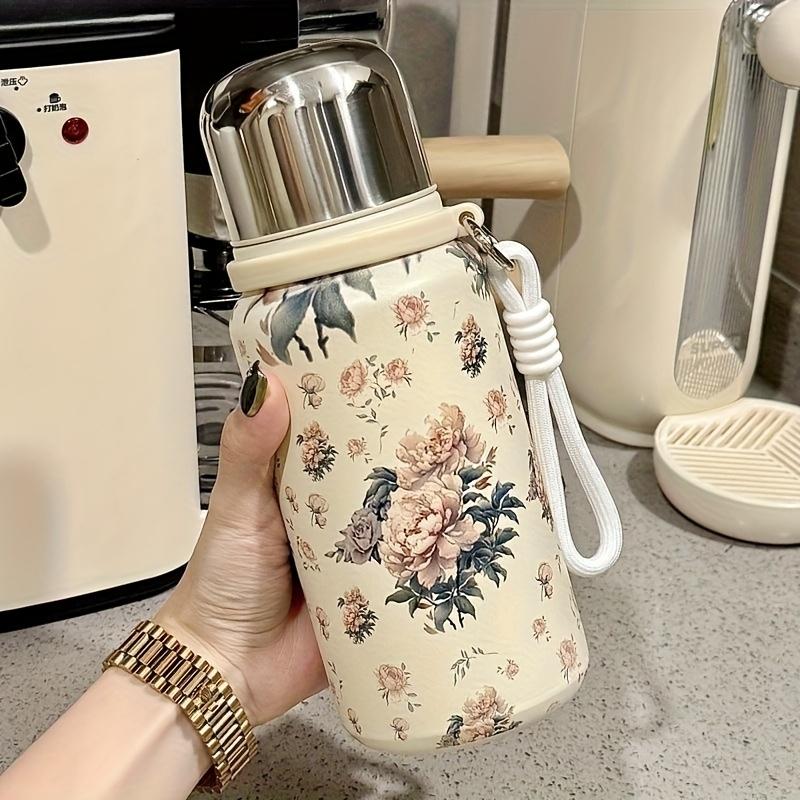 1 Stück Niedliche Florale Isolierte Edelstahl-Wasserflasche mit Deckel - Auslaufsicher, Tragbarer Becher für Outdoor-Reisen, Camping, Wandern - Reise-Wasserflasche Peony-600ml von Joom DACH