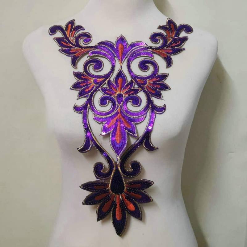 1 Stück Pailletten Ausschnitt Kragen Gestickte Aufnäher Applikation Kleidungspatch Dekoration violett von Joom DACH