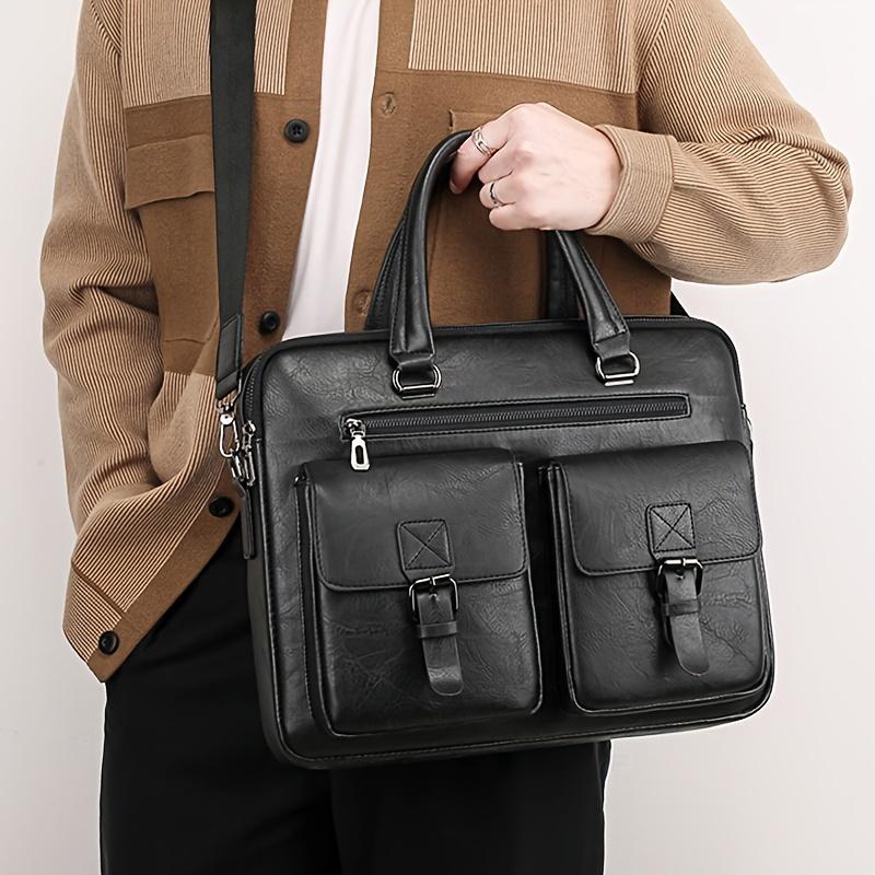 1 Stück Retro Großraum-Business-Handtasche, PU-Leder-Aktentasche schwarz von Joom DACH