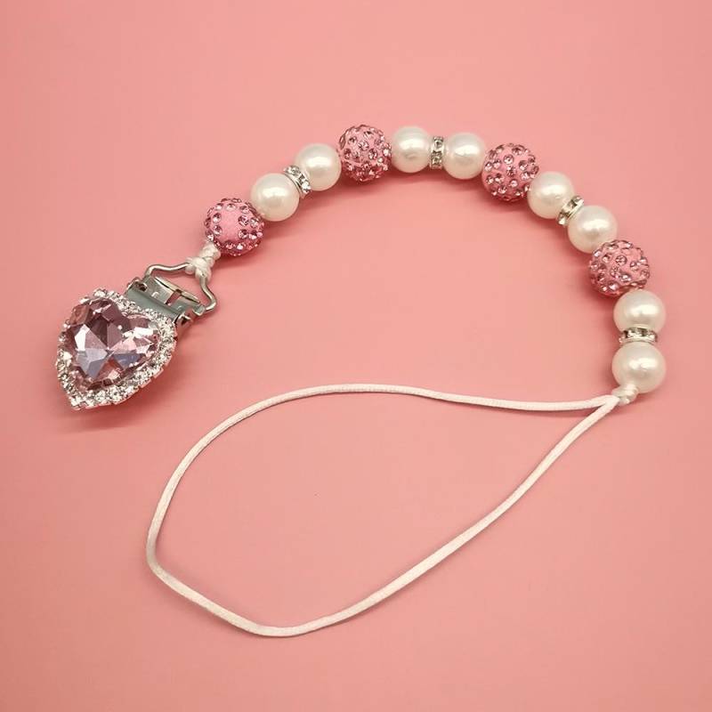 1 Stück Säugling Baby Schnuller Clip Kette Neue Ton Kristall Anti-drop Kette für Baby Junge Mädchen Herz Nippel Clip kette Baby Zeug von Joom DACH