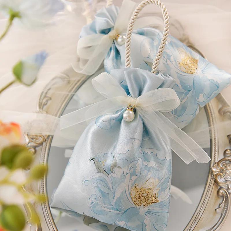 1 Stück Schöne Schleife Blume Kordelzug Geschenk Tragetasche Beutel Damen Hochzeit Feiertagsparty Süßigkeiten Schokolade Souvenir Geschenk Organizer Handtasche 13.5x15.5cm blau von Joom DACH