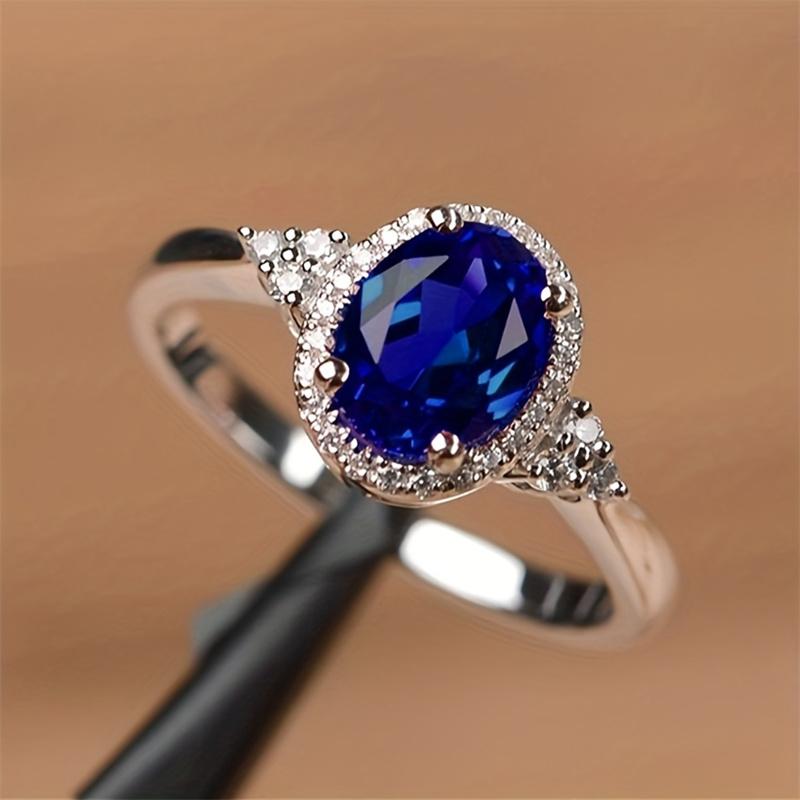 1 Stück Silberfarbene Krallenringe mit ovalem Schnitt und blauem Stein CZ, Ehering, Schmuck, Geschenke zum Valentinstag 7 blau von Joom DACH