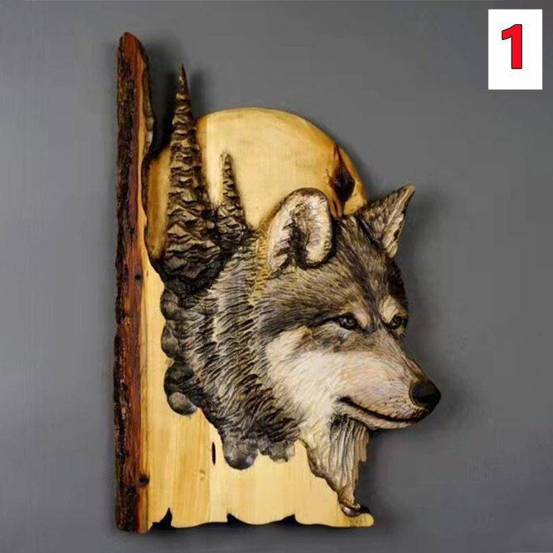 1 Stück Tierschnitzerei Handwerk Wandbehang Skulptur Holz Waschbär Bär Hirsch handbemalt Dekoration für Zuhause Wohnzimmer 1 von Joom DACH