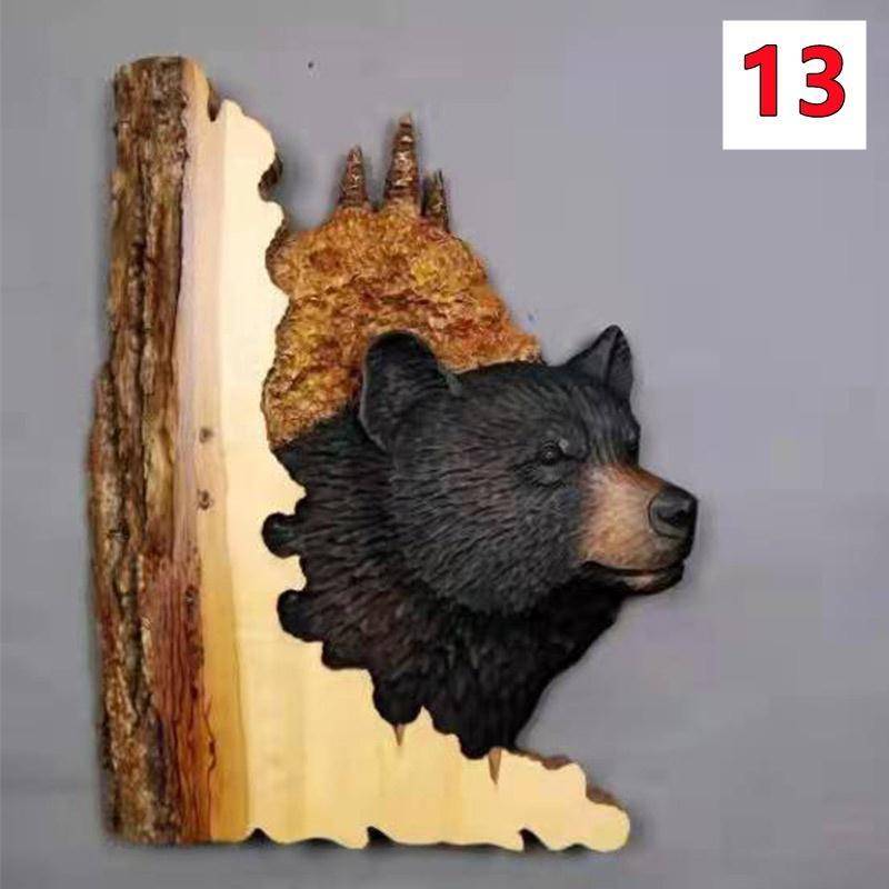 1 Stück Tierschnitzerei Handwerk Wandbehang Skulptur Holz Waschbär Bär Hirsch handbemalt Dekoration für Zuhause Wohnzimmer 13 von Joom DACH