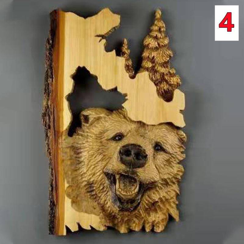 1 Stück Tierschnitzerei Handwerk Wandbehang Skulptur Holz Waschbär Bär Hirsch handbemalt Dekoration für Zuhause Wohnzimmer 4 von Joom DACH