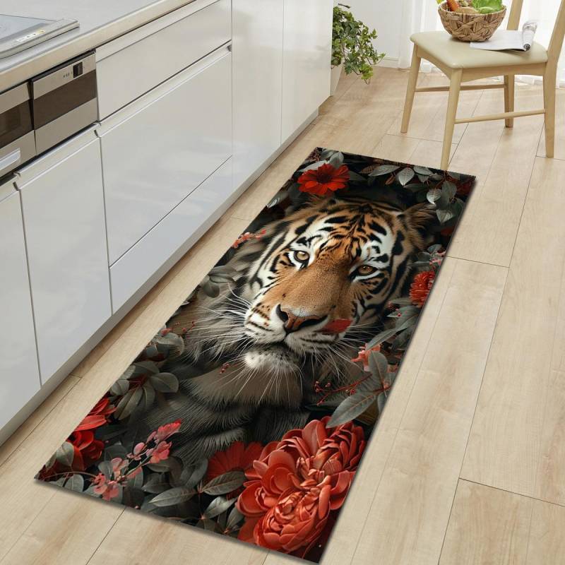 1 Stück Tiger Muster Fußmatte Modern Küche Polyester Teppich Rutschfest Bunt Innen Teppich, Für Zuhause Badezimmer Schlafzimmer Wohnzimmer Deko 160*200cm von Joom DACH