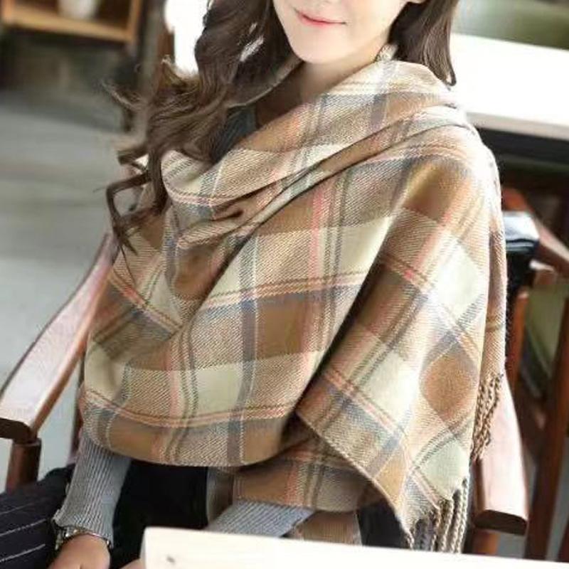 1 Stück Übergroßer Großer Tartan Herbst Winter Damen Langer Plaid Deckenwickel Chunky beige von Joom DACH