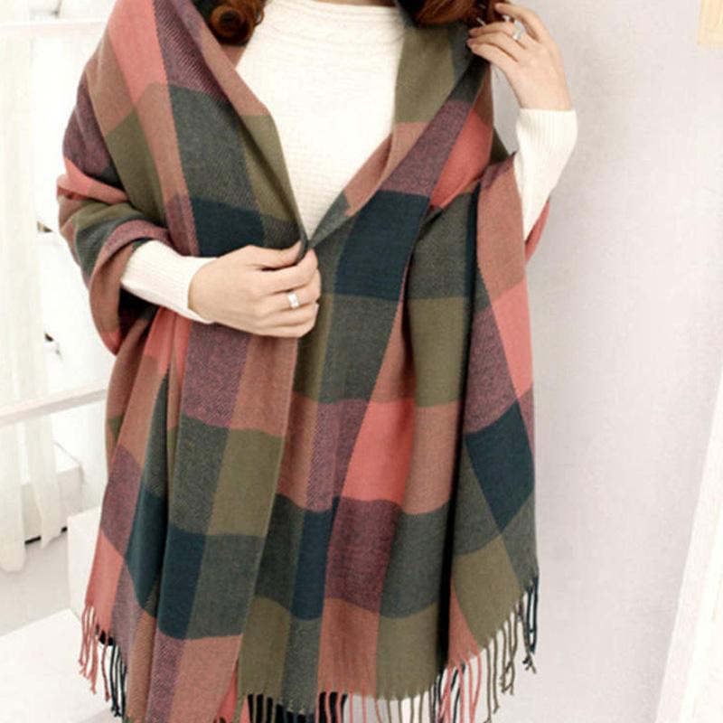 1 Stück Übergroßer Großer Tartan Herbst Winter Damen Langer Plaid Deckenwickel Chunky dunkel rosa von Joom DACH