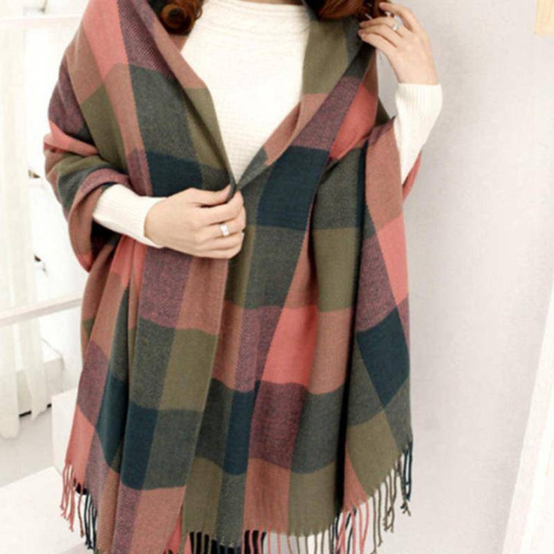 1 Stück Übergroßer Großer Tartan Herbst Winter Damen Langer Plaid Deckenwickel Chunky dunkel rosa von Joom DACH
