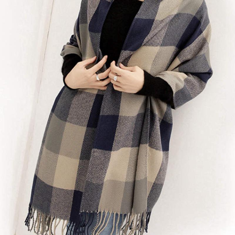 1 Stück Übergroßer Großer Tartan Herbst Winter Damen Langer Plaid Deckenwickel Chunky graue/blau von Joom DACH