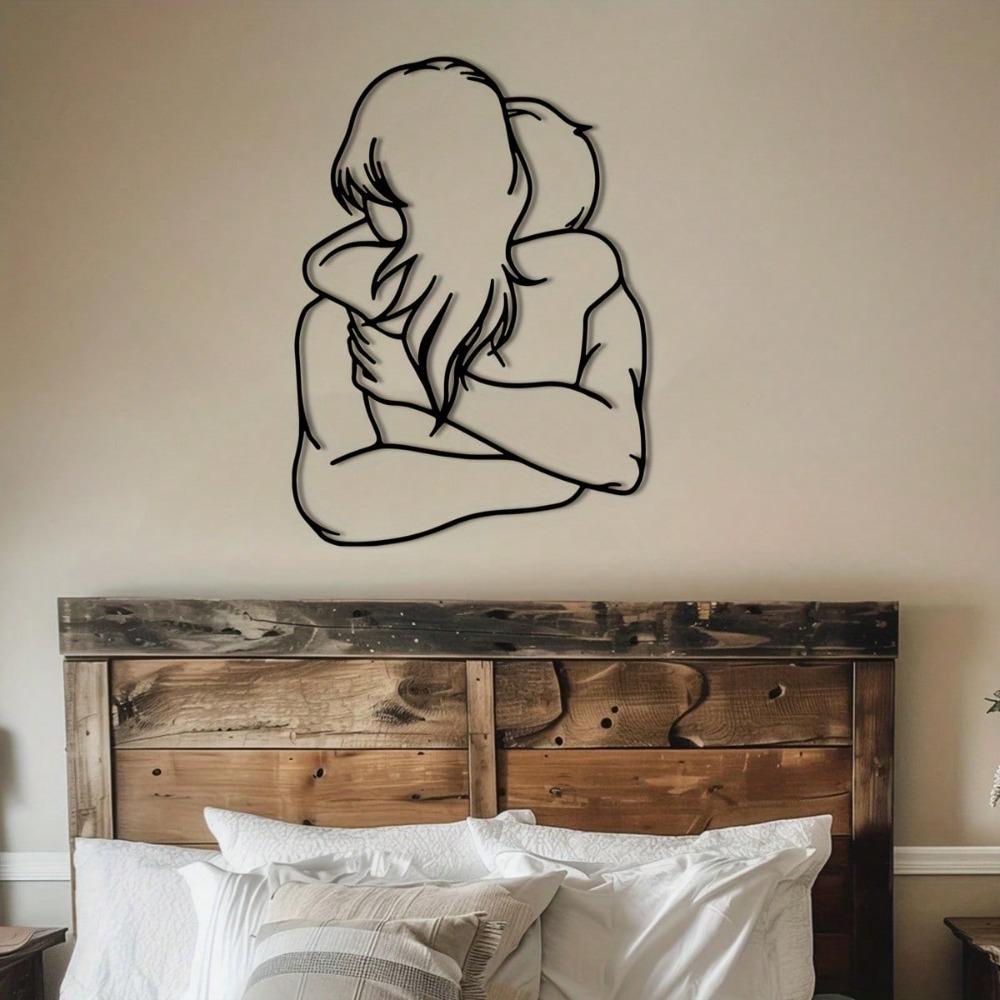 1 Stück Valentinstag Metall Wandkunst von Liebenden in einer Umarmung Kontur, Schwarze Skulptur zur Heim- und Bürodekoration TY7358 bunt von Joom DACH