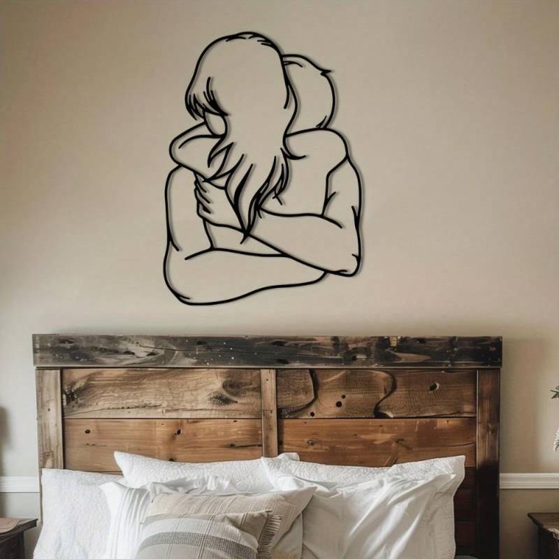 1 Stück Valentinstag Metall Wandkunst von Liebenden in einer Umarmung Kontur, Schwarze Skulptur zur Heim- und Bürodekoration TY7358 bunt von Joom DACH