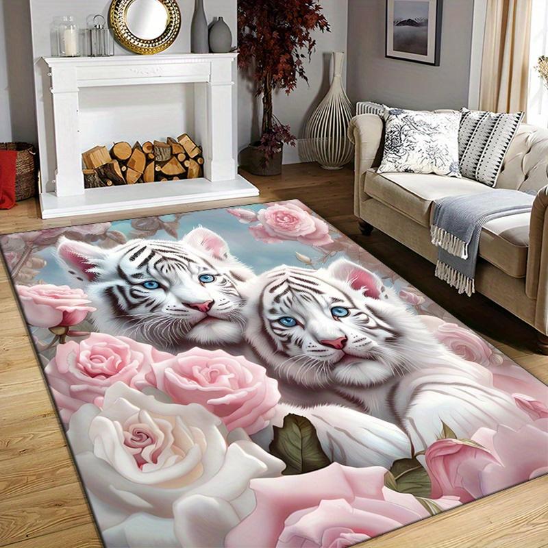 1 Stück Weißer Tiger Rosenmuster Fußmatte Modern Küche Polyester Teppich Rutschfest Bunt Innen Teppich, Für Zuhause Badezimmer Schlafzimmer Wohnzimmer Dekor 40*120cm von Joom DACH