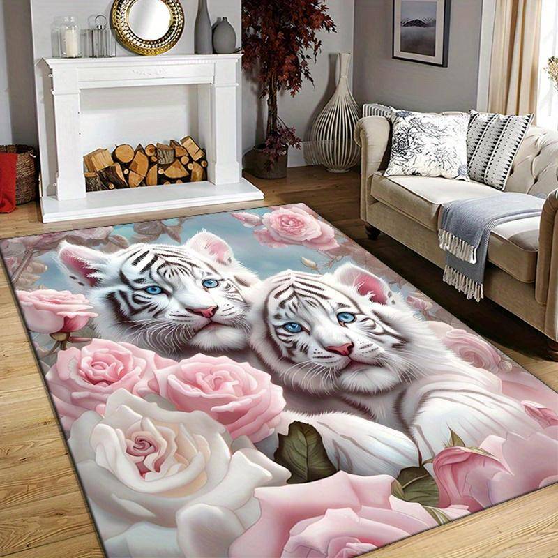 1 Stück Weißer Tiger Rosenmuster Fußmatte Modern Küche Polyester Teppich Rutschfest Bunt Innen Teppich, Für Zuhause Badezimmer Schlafzimmer Wohnzimmer Dekor 40*60cm von Joom DACH