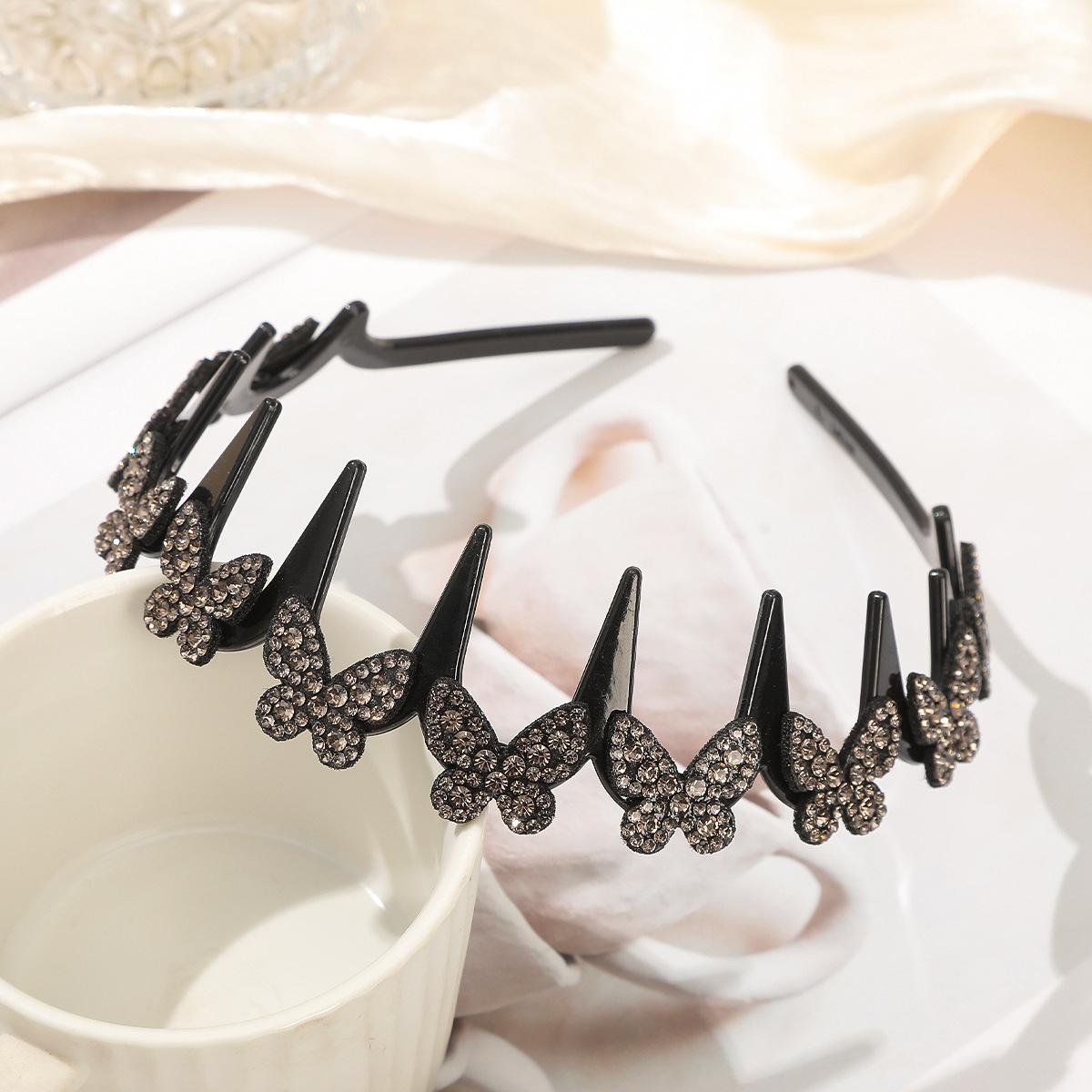 1 Stück Wellen-Stirnband Damen Pony Gebrochene Haarspange Faules Geflochtenes Stirnband Einfache Fee Alleskönner Luft Rutschfeste Haarspange Schmetterlings-Stirnband Butterflies grau von Joom DACH