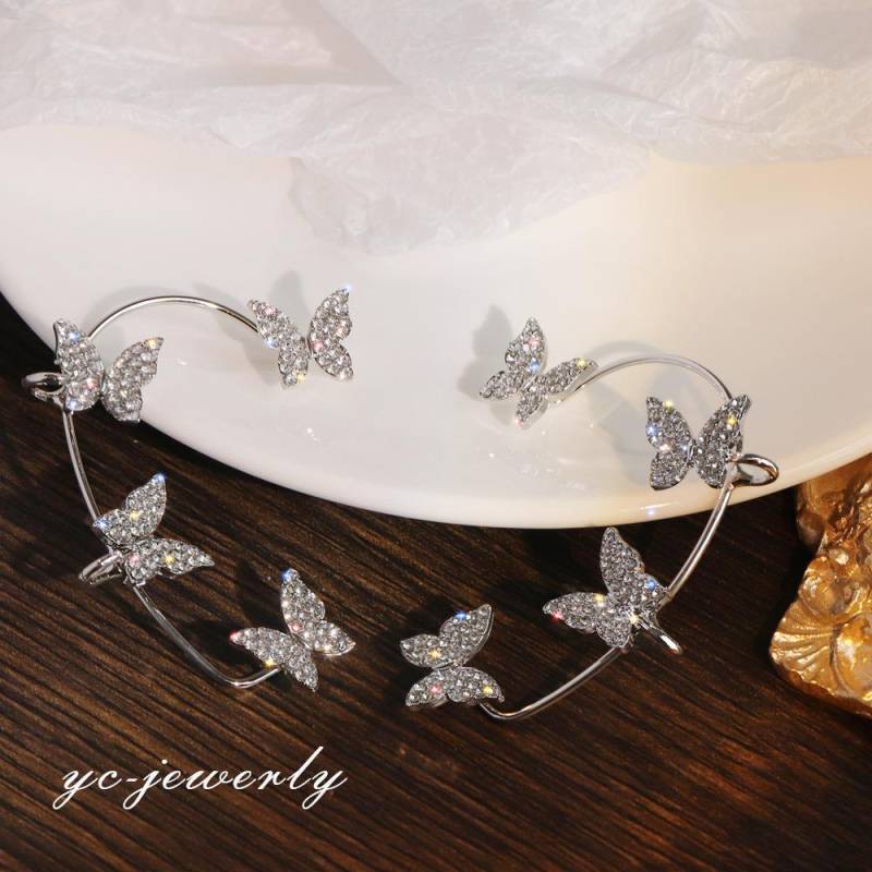 1 Stück koreanische Mode Strass Schmetterling Ohrclips ohne Piercing für Frauen Mädchen funkelnde Zirkon Ohrstulpe Clip Ohrringe Hochzeit Schmuck Geschenke Right*1pc silber von Joom DACH