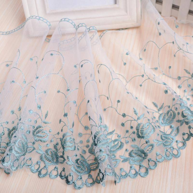 1 m bunte Stickerei Spitze DIY Damen Hochzeitskleid Kleidung Stoff Wiege Heimtextilien Sofabesatz 25 cm breit blau/grau von Joom DACH
