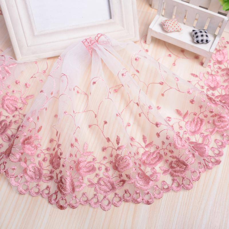1 m bunte Stickerei Spitze DIY Damen Hochzeitskleid Kleidung Stoff Wiege Heimtextilien Sofabesatz 25 cm breit rosa von Joom DACH