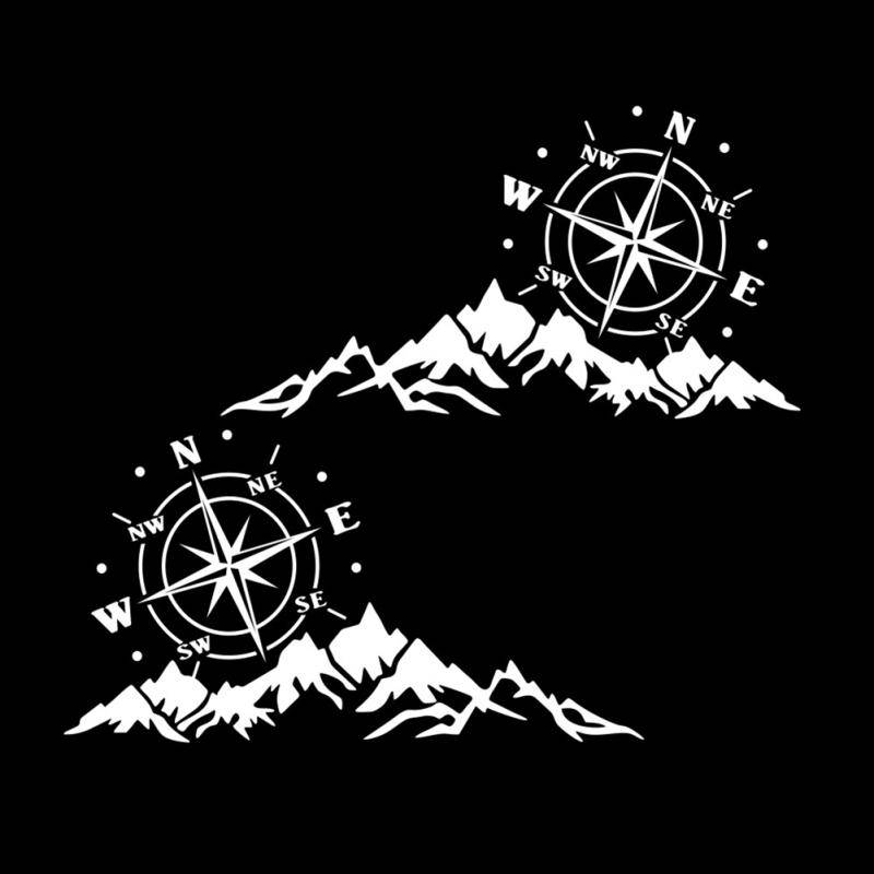 1 paar Auto Aufkleber Berg Kompass Muster Auto-Styling Aufkleber Körper Aufkleber Dekor Zubehör weiß von Joom DACH