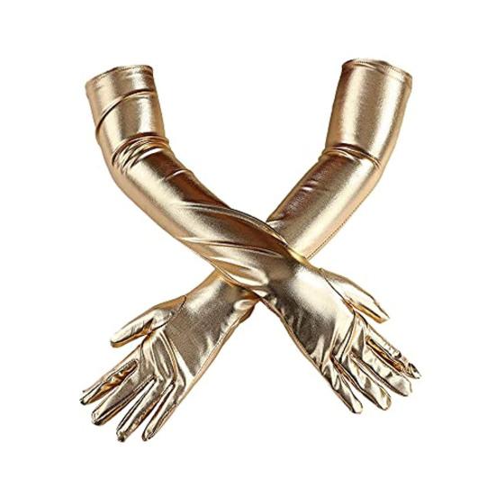 1 paar Frauen Cosplay Handschuhe Beschichtet Faux Leder Fünf Finger Anti-slip Nachtclub Bühne Leistung goldgelb von Joom DACH