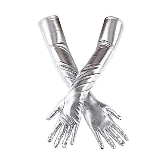 1 paar Frauen Cosplay Handschuhe Beschichtet Faux Leder Fünf Finger Anti-slip Nachtclub Bühne Leistung silber von Joom DACH