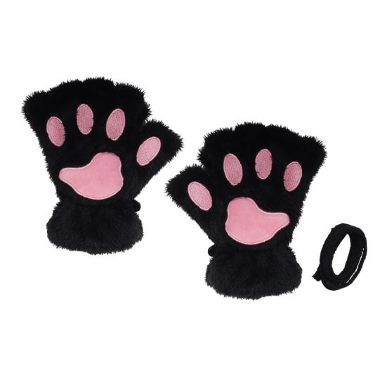 1 paar Frauen Winter Handschuhe Halbfinger Katze Pfote Form Dicken Plüsch Elastische Warme schwarz von Joom DACH