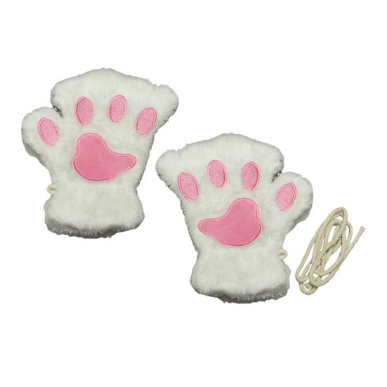 1 paar Frauen Winter Handschuhe Halbfinger Katze Pfote Form Dicken Plüsch Elastische Warme weiß von Joom DACH