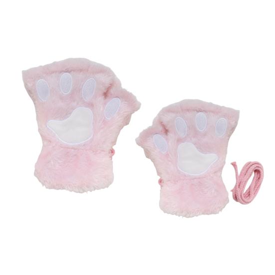 1 paar Frauen Winter Handschuhe Halbfinger Katze Pfote Form Dicken Plüsch Elastische Warme rosa von Joom DACH