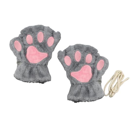 1 paar Frauen Winter Handschuhe Halbfinger Katze Pfote Form Dicken Plüsch Elastische Warme grau von Joom DACH