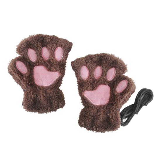 1 paar Frauen Winter Handschuhe Halbfinger Katze Pfote Form Dicken Plüsch Elastische Warme braun von Joom DACH