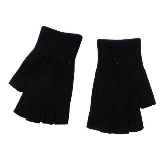 1 paar Schwarze Halbe Finger Handschuhe Frauen Männer Woolen Garn Stricken Handschuhe Einfarbig Elastische Warme Reiten Sport Workout Fäustlinge L schwarz von Joom DACH