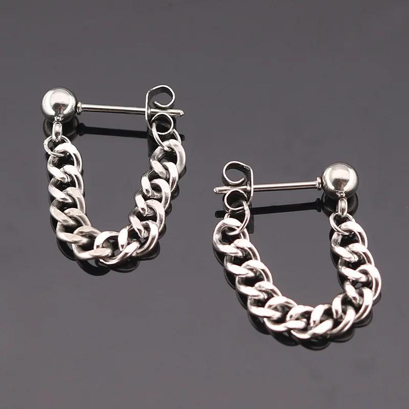 1 paar Titan Stahl Kette Ohrringe Für Männer Frauen Hiphop Rock Punk Mode Schmuck Piercing Ohrring silber von Joom DACH