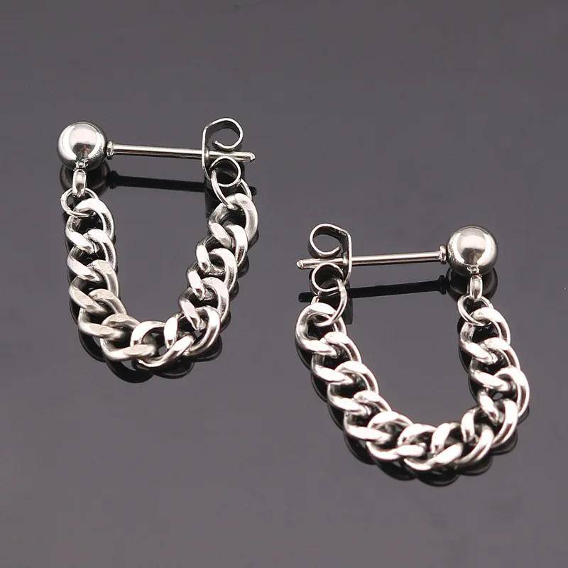 1 paar Titan Stahl Kette Ohrringe Für Männer Frauen Hiphop Rock Punk Mode Schmuck Piercing Ohrring silber von Joom DACH
