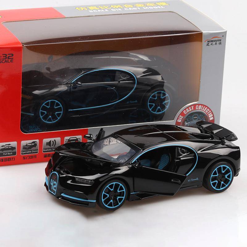1:Bugatti Chiron-Druckgussauto-Modellspielzeug im Maßstab 32, Rückzugsfahrzeug aus Zinklegierung mit Lichtern und Musik für Kinder, Freunde, junge Leute, Geschenkkollektion 1/32-14.3x6.7x3.8cm schwarz von Joom DACH