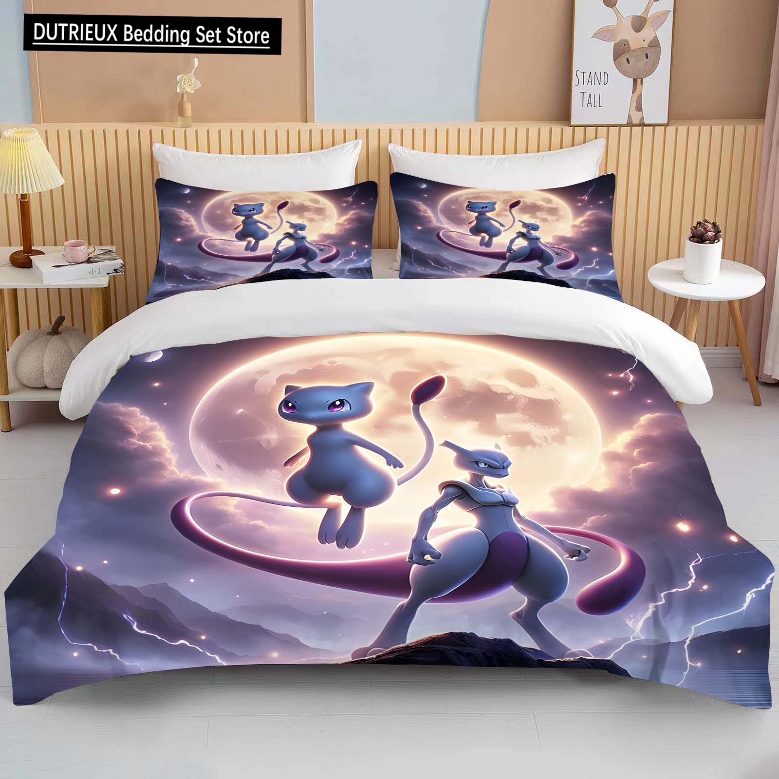 10 Größen Pokemon Mewtwo Bedrucktes Bettwäscheset Cartoon Anime Bettbezug Tröster Kissenbezug Jungen Mädchen Kinder Erwachsene King Geschenk EU single(135x200cm) von Joom DACH