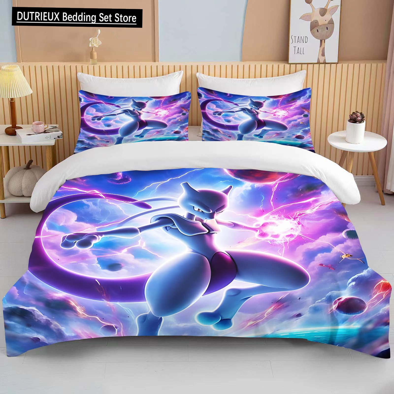 10 Größen Pokemon Mewtwo Bedrucktes Bettwäscheset Cartoon Anime Bettbezug Tröster Kissenbezug Jungen Mädchen Kinder Erwachsene King Geschenk EU single(135x200cm) von Joom DACH