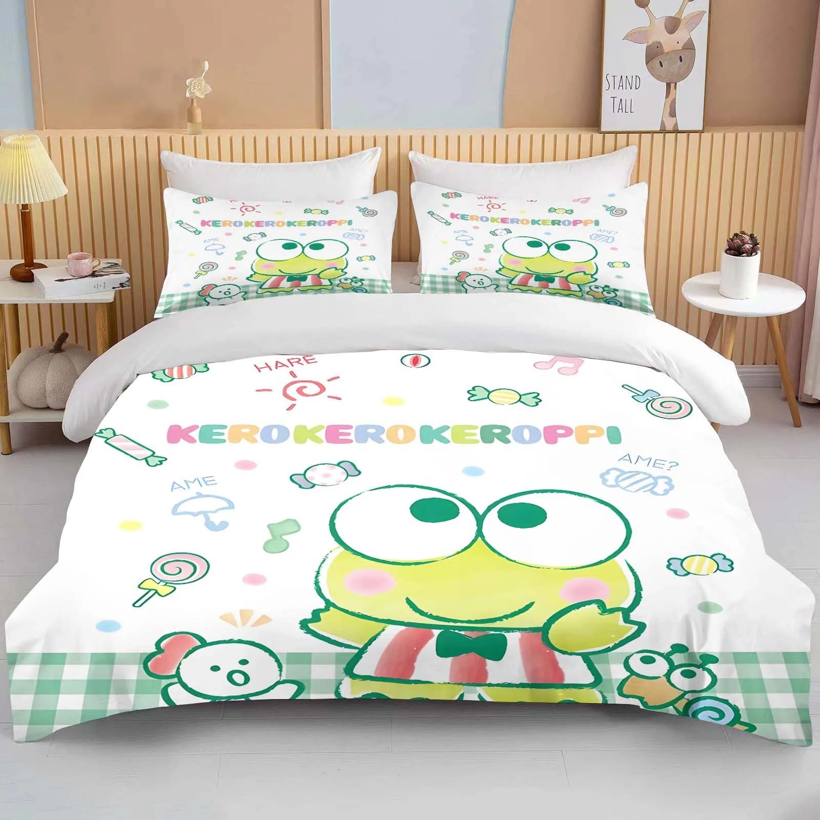 10 Größen Sanrio Keroppi Bedrucktes Bettwäscheset Cartoon Anime Bettbezug Decke Kissenbezug Jungen Mädchen Kinder Erwachsene King Geschenk AU Single 140x210cm von Joom DACH