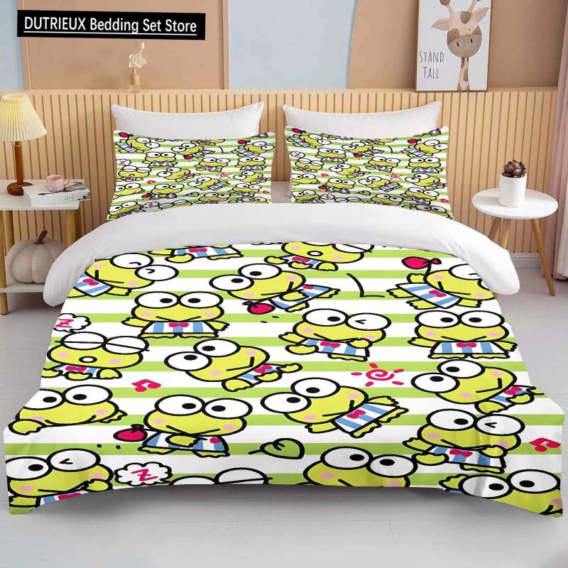 10 Größen Sanrio Keroppi Bedrucktes Bettwäscheset Cartoon Anime Bettbezug Decke Kissenbezug Jungen Mädchen Kinder Erwachsene King Geschenk EU single(135x200cm) von Joom DACH