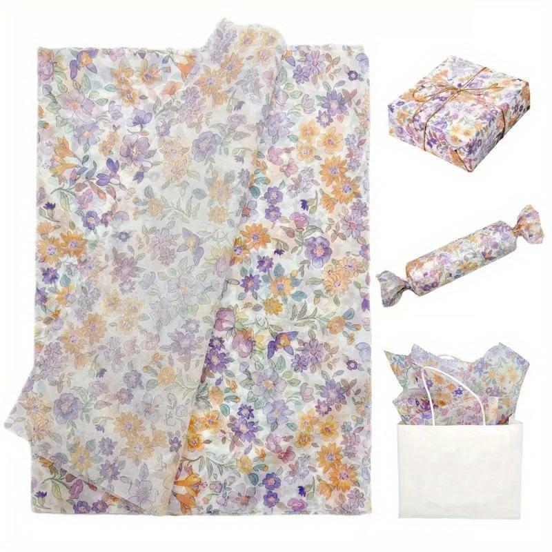 10 Lila Blumen- und Grünmuster Seidenpapier 20 x 27,5 Zoll - Perfekt zum Geschenkverpacken, für Gastgeschenke, Geburtstage, Hochzeiten 10pcs von Joom DACH