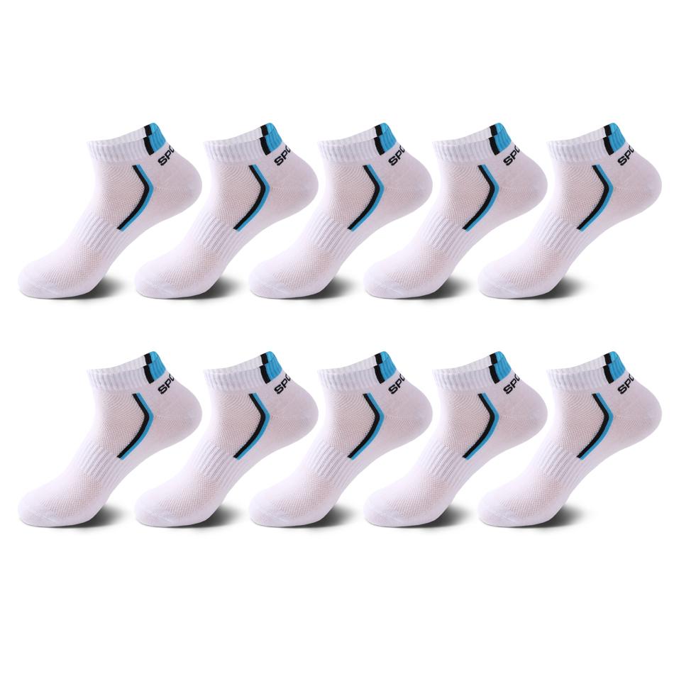 10 Paar hochwertige Herren-Söckchen, atmungsaktive Baumwolle, Sportsocken, Mesh, lässig, sportlich, Sommer, dünn geschnitten, kurze Socken, Größe 38–48 EUR43-48 weiß/blau von Joom DACH