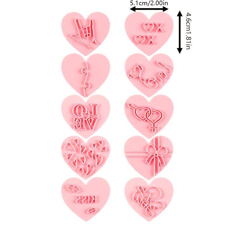 10 Pcs Herz Cookie Form 3d Kunststoff Stereoskopischen Icing Cookie Presse Backen Stempel Hochzeit Valentinstag 1pc Mold + 10pcs Stamps von Joom DACH