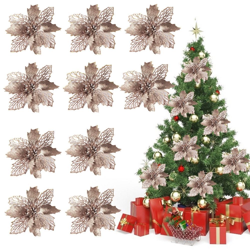10 STÜCKE Weihnachten Glitzer Poinsettia Blumen Weihnachtsdekoration Wiederverwendbare Künstliche Blumen von Joom DACH