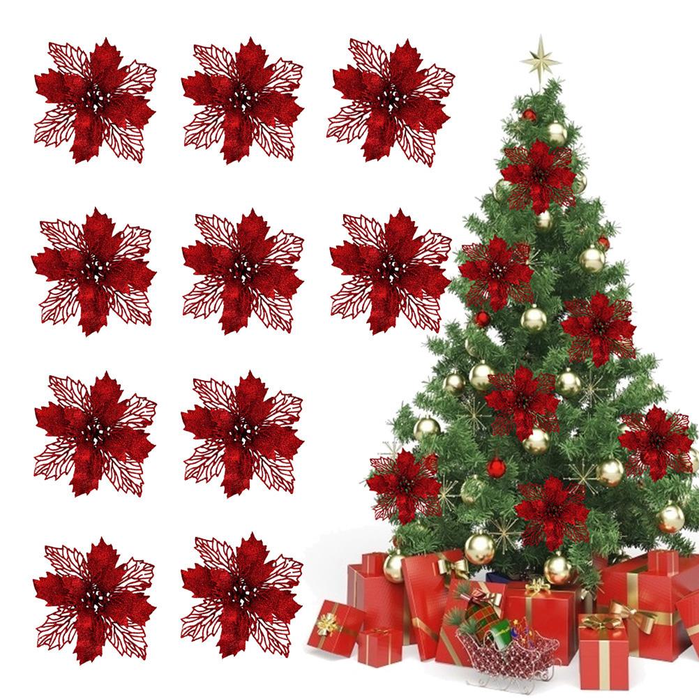 10 STÜCKE Weihnachten Glitzer Poinsettia Blumen Weihnachtsdekoration Wiederverwendbare Künstliche Blumen von Joom DACH