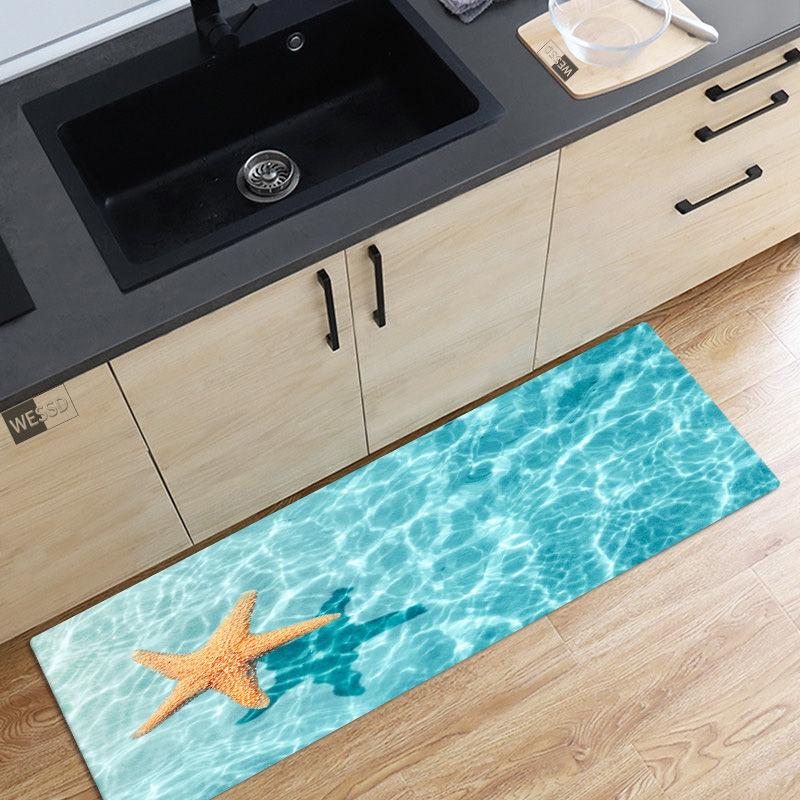10 Stile 3D Meer Strand Seestern Muster Bodenmatte Badezimmermatte Küche Fußmatte Teppich Heimtextilien 40x60cm von Joom DACH