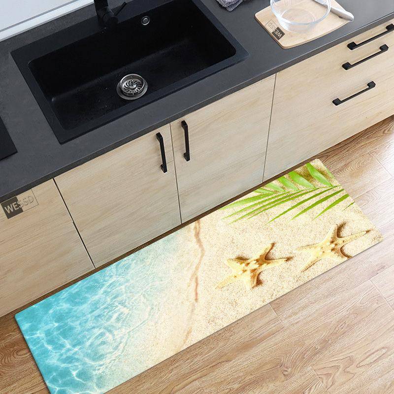 10 Stile 3D Meer Strand Seestern Muster Bodenmatte Badezimmermatte Küche Fußmatte Teppich Heimtextilien 50x160cm von Joom DACH